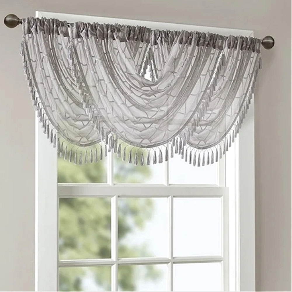 Valance x 7   grey/silver Soft metallic Madison Park Irina sheer 38x46